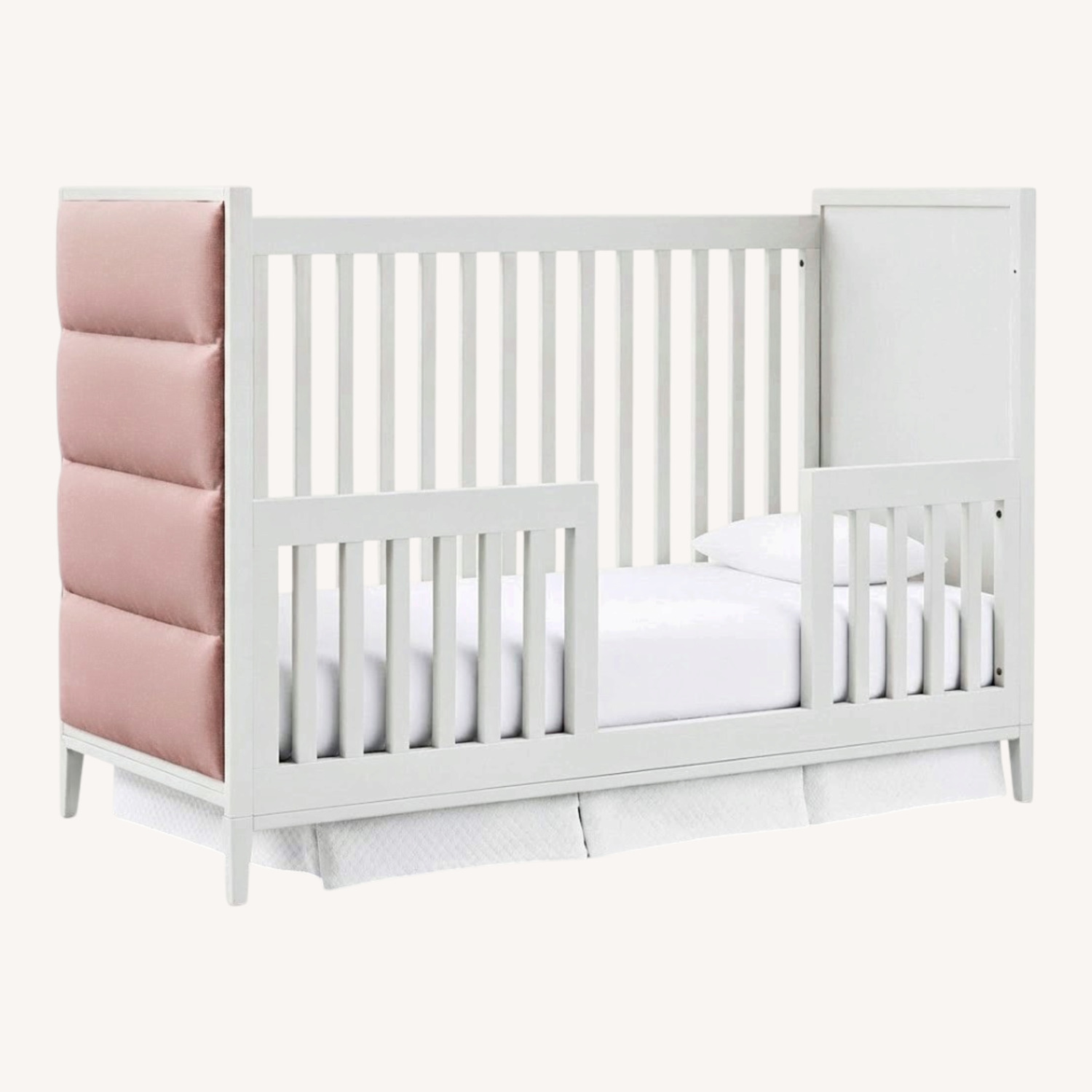 Restoration Hardware Loew White Wood Crib, Pink Upholstery - image-0