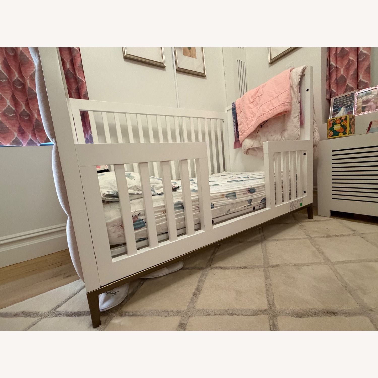 Restoration Hardware Loew White Wood Crib, Pink Upholstery - image-2