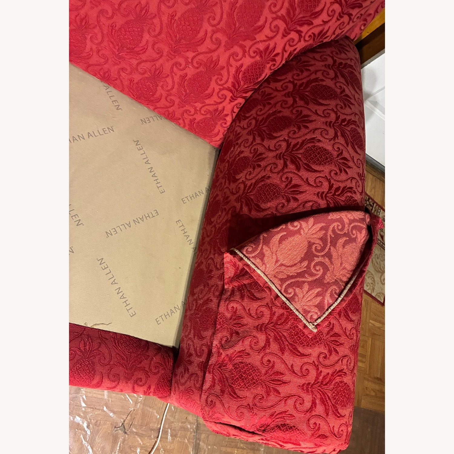 Ethan Allen Red Fabric 3+ Seater Sofa - image-3