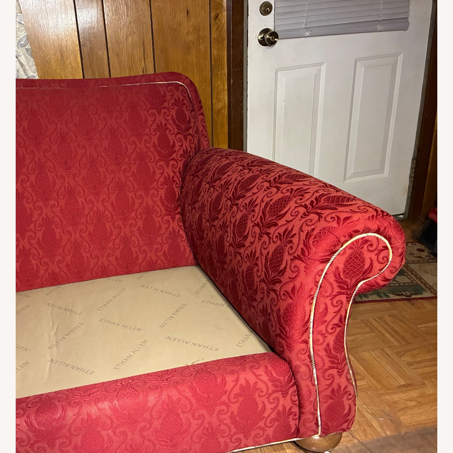 Ethan Allen Red Fabric 3+ Seater Sofa - image-1