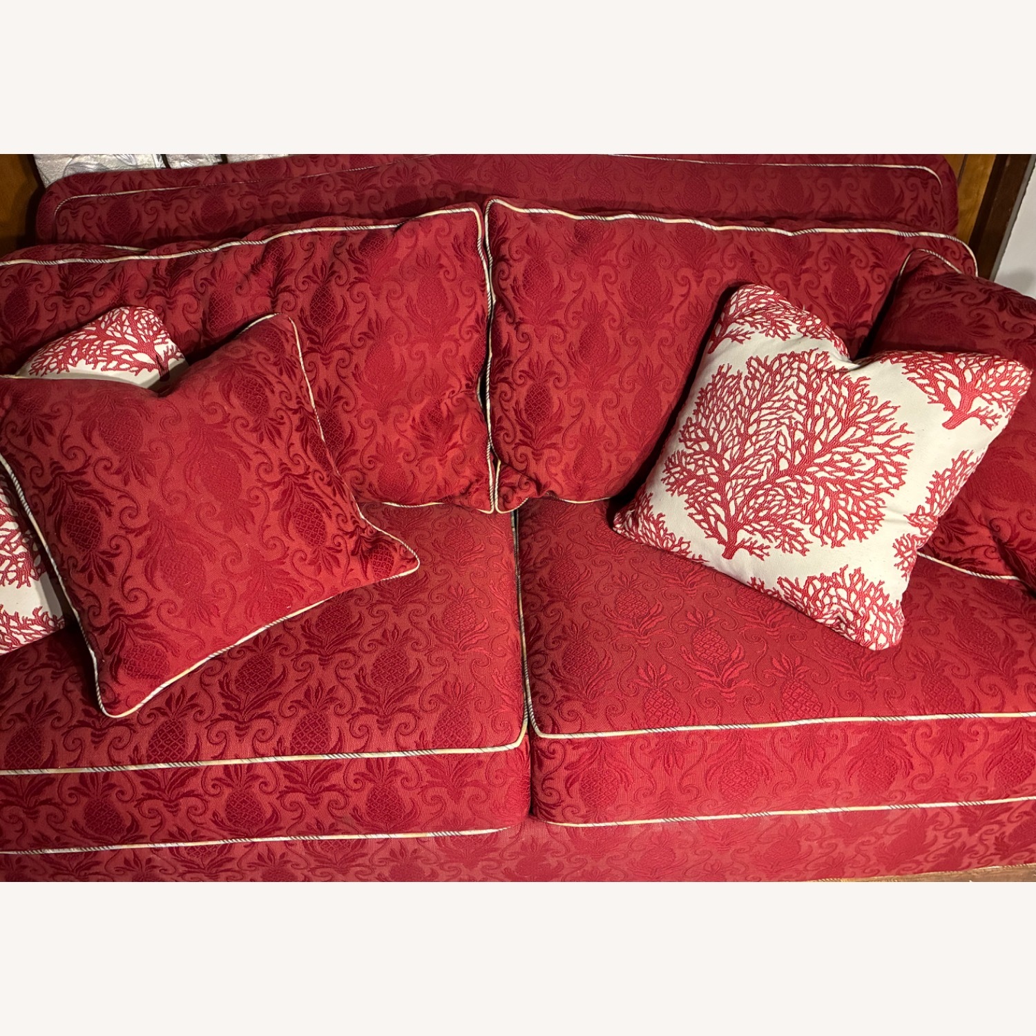 Ethan Allen Red Fabric 3+ Seater Sofa - image-4