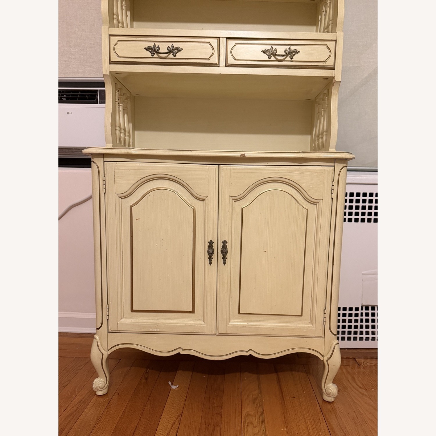 Cream Two-Piece Hutch Open Shelves Cabinet Below - image-2