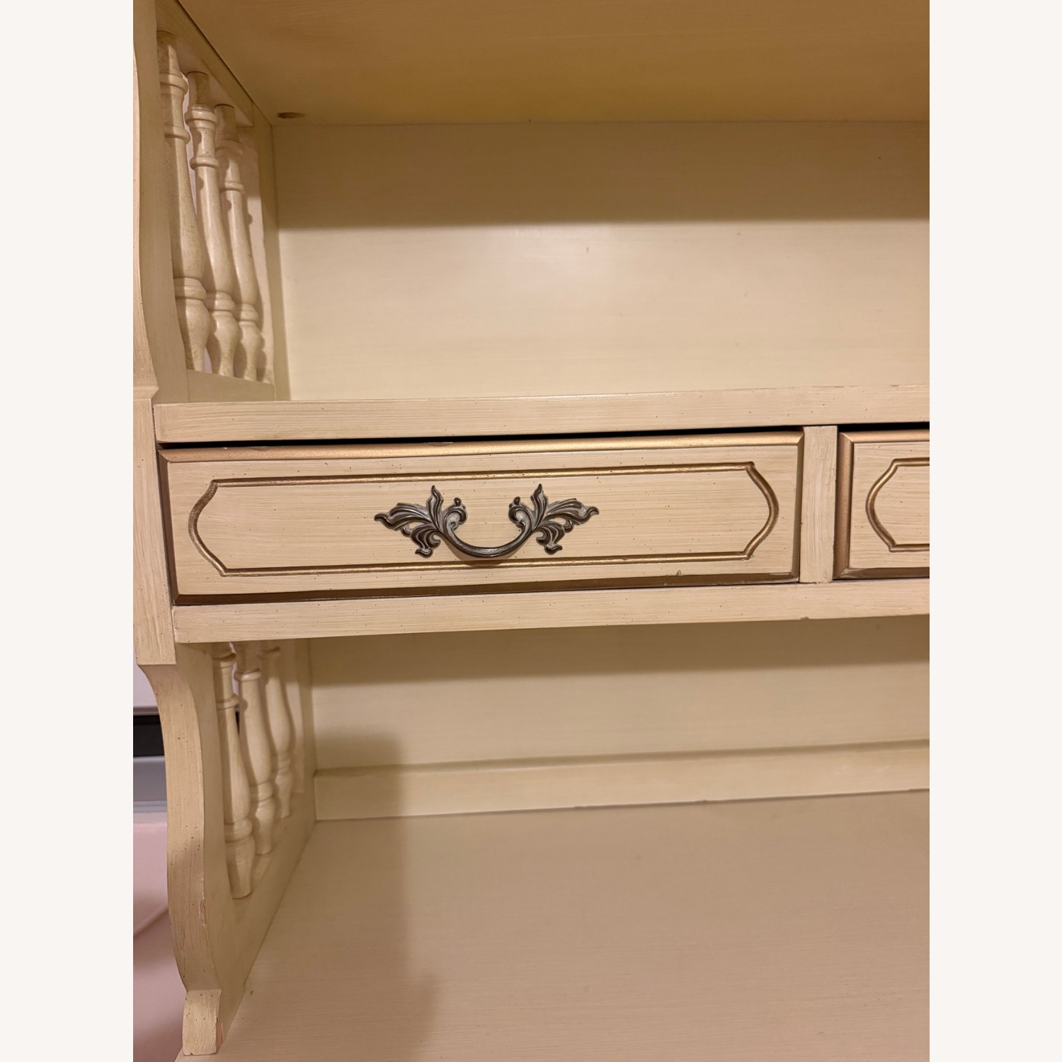 Cream Two-Piece Hutch Open Shelves Cabinet Below - image-11