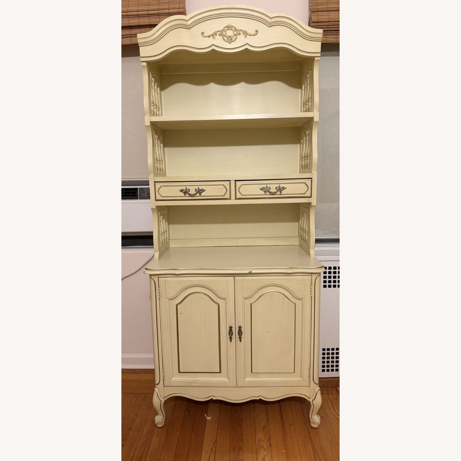 Cream Two-Piece Hutch Open Shelves Cabinet Below - image-1