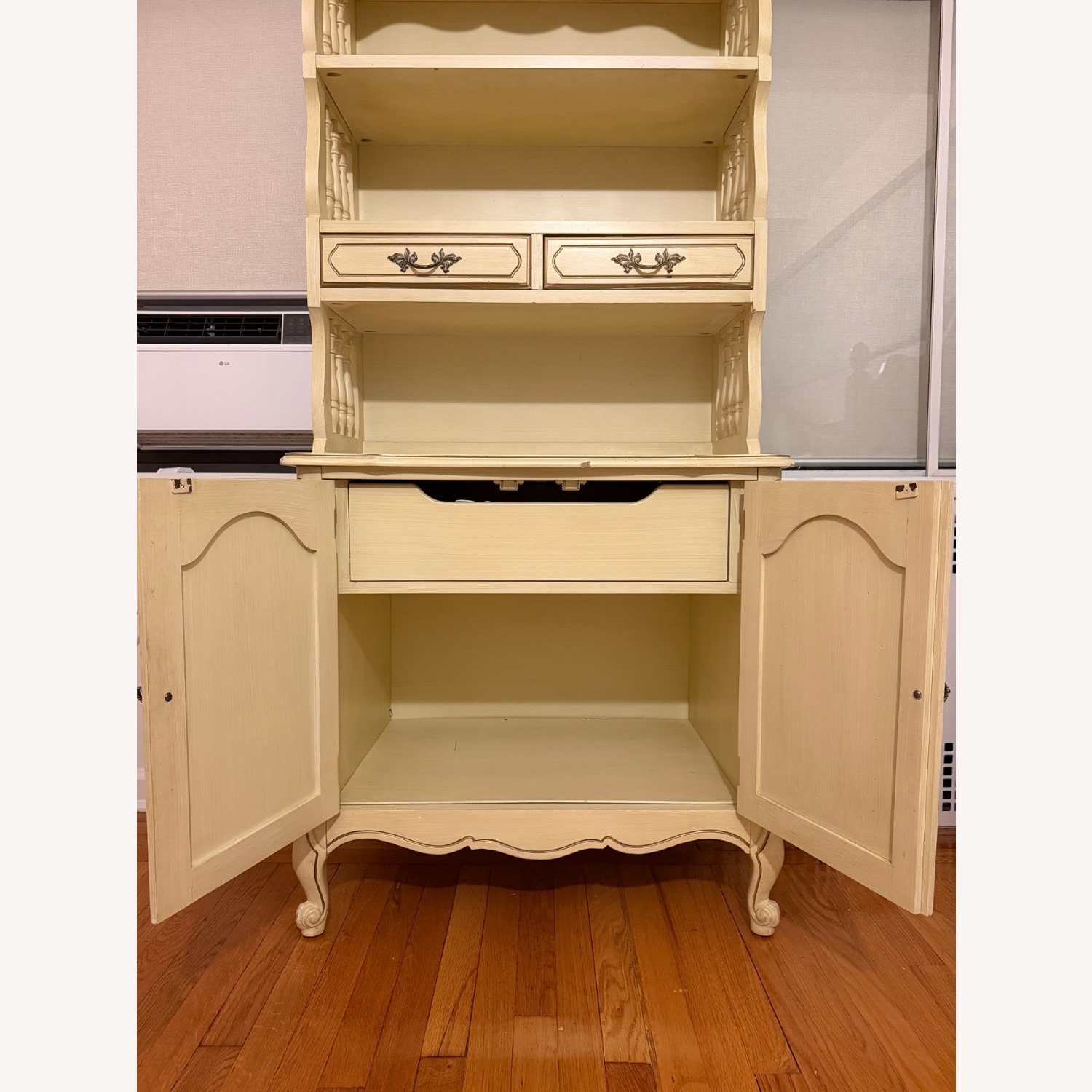 Cream Two-Piece Hutch Open Shelves Cabinet Below - image-7