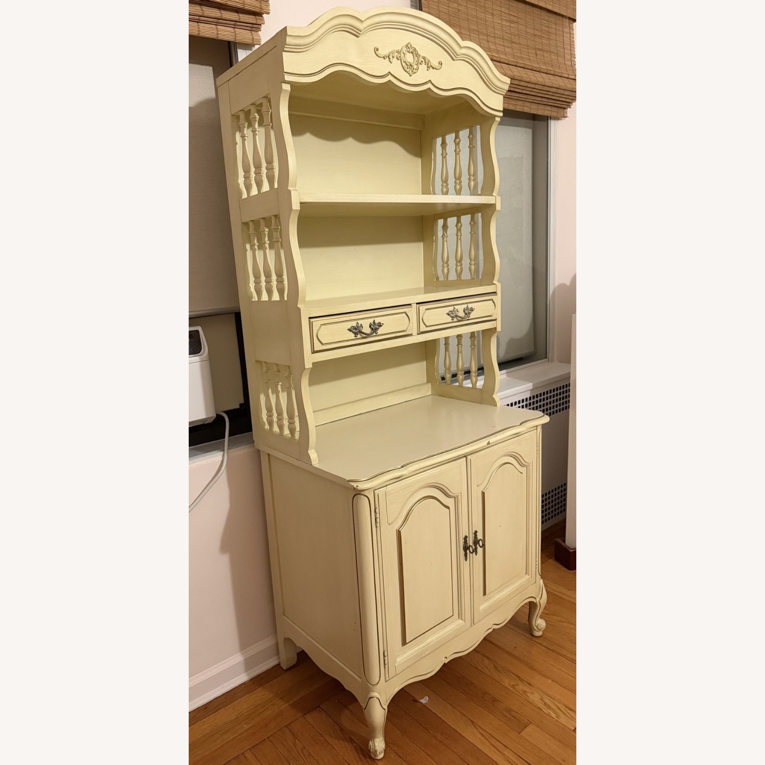 Cream Two-Piece Hutch Open Shelves Cabinet Below - image-12