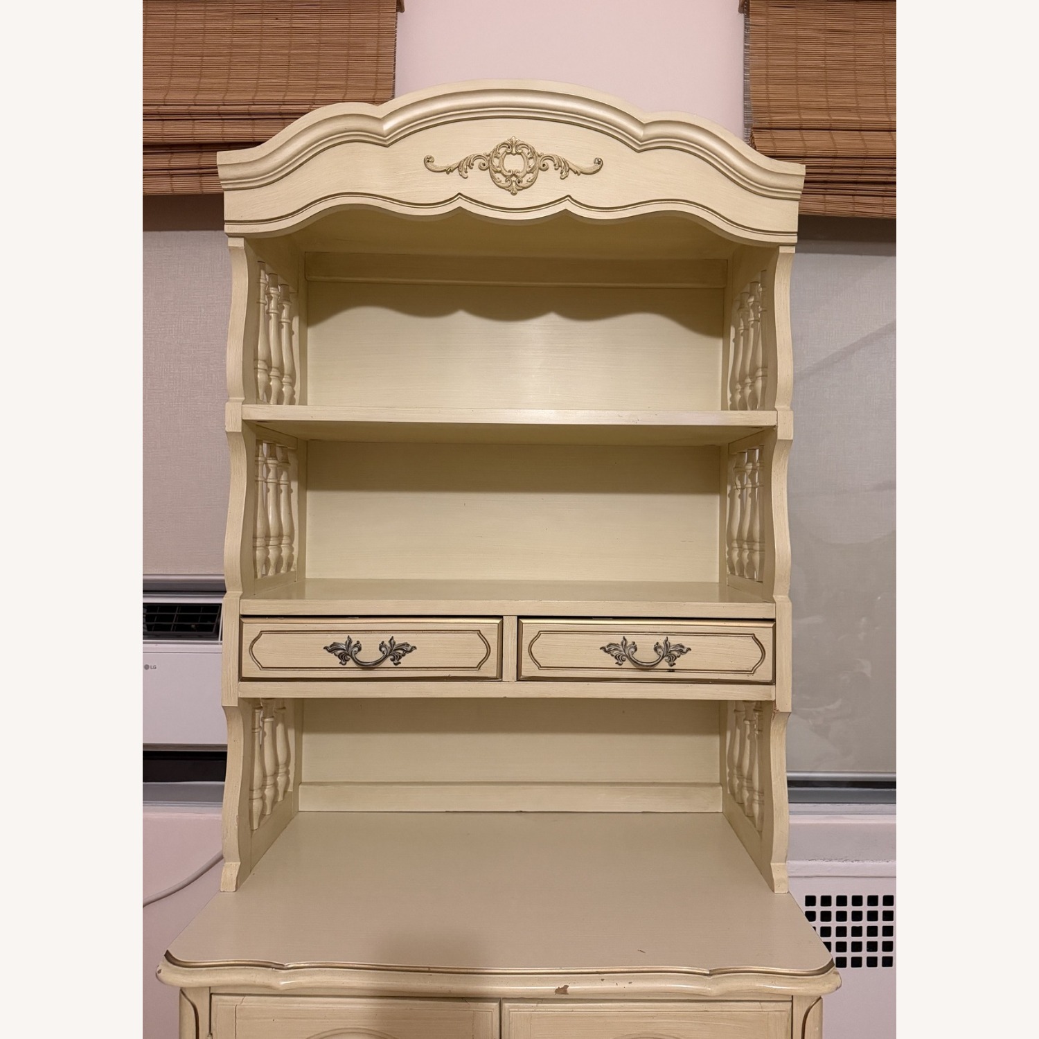 Cream Two-Piece Hutch Open Shelves Cabinet Below - image-10