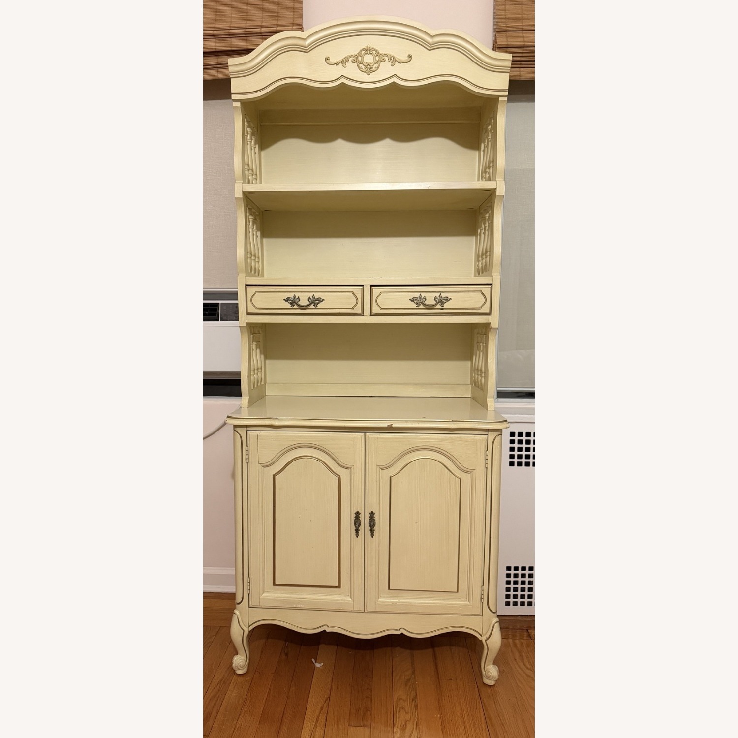 Cream Two-Piece Hutch Open Shelves Cabinet Below - image-8