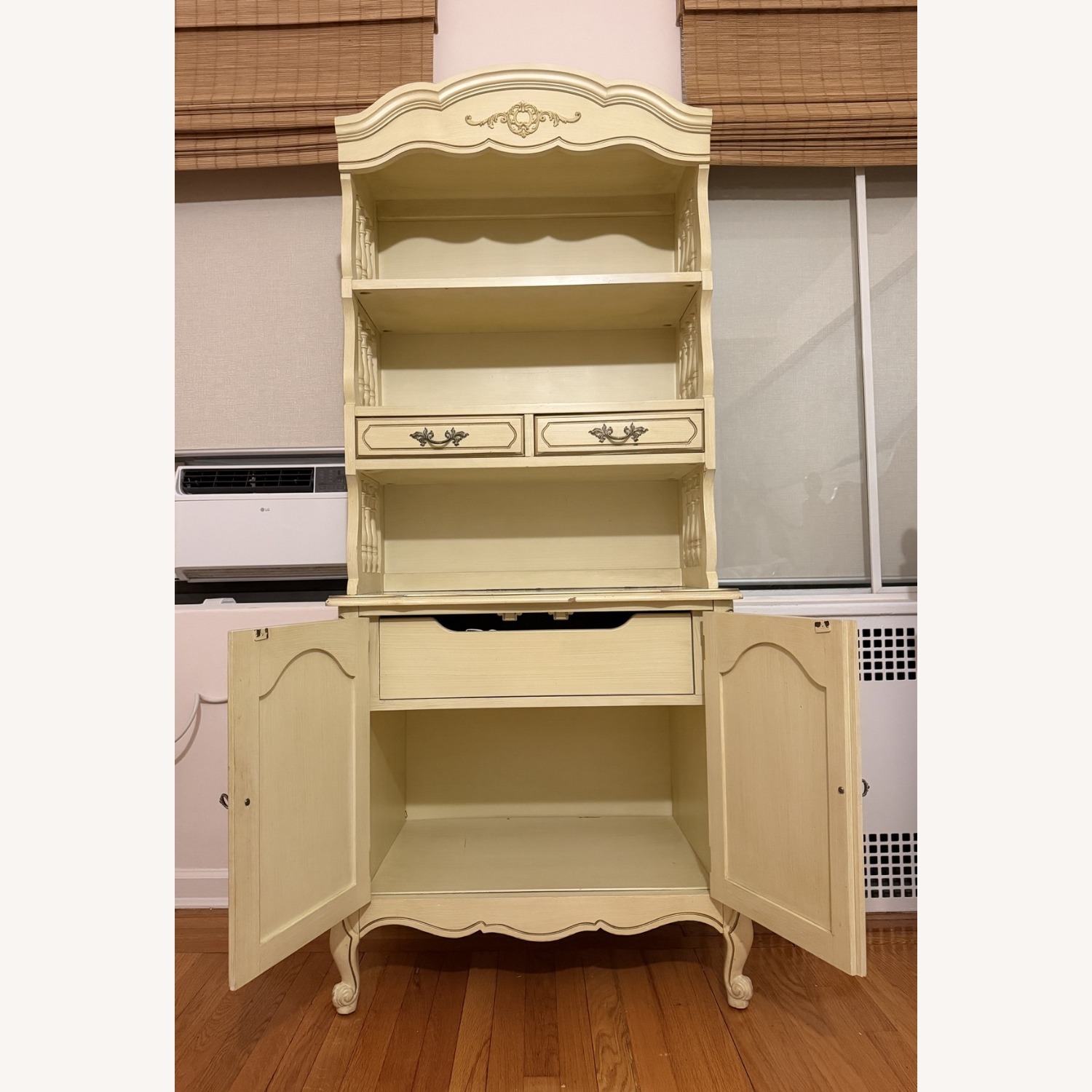 Cream Two-Piece Hutch Open Shelves Cabinet Below - image-9