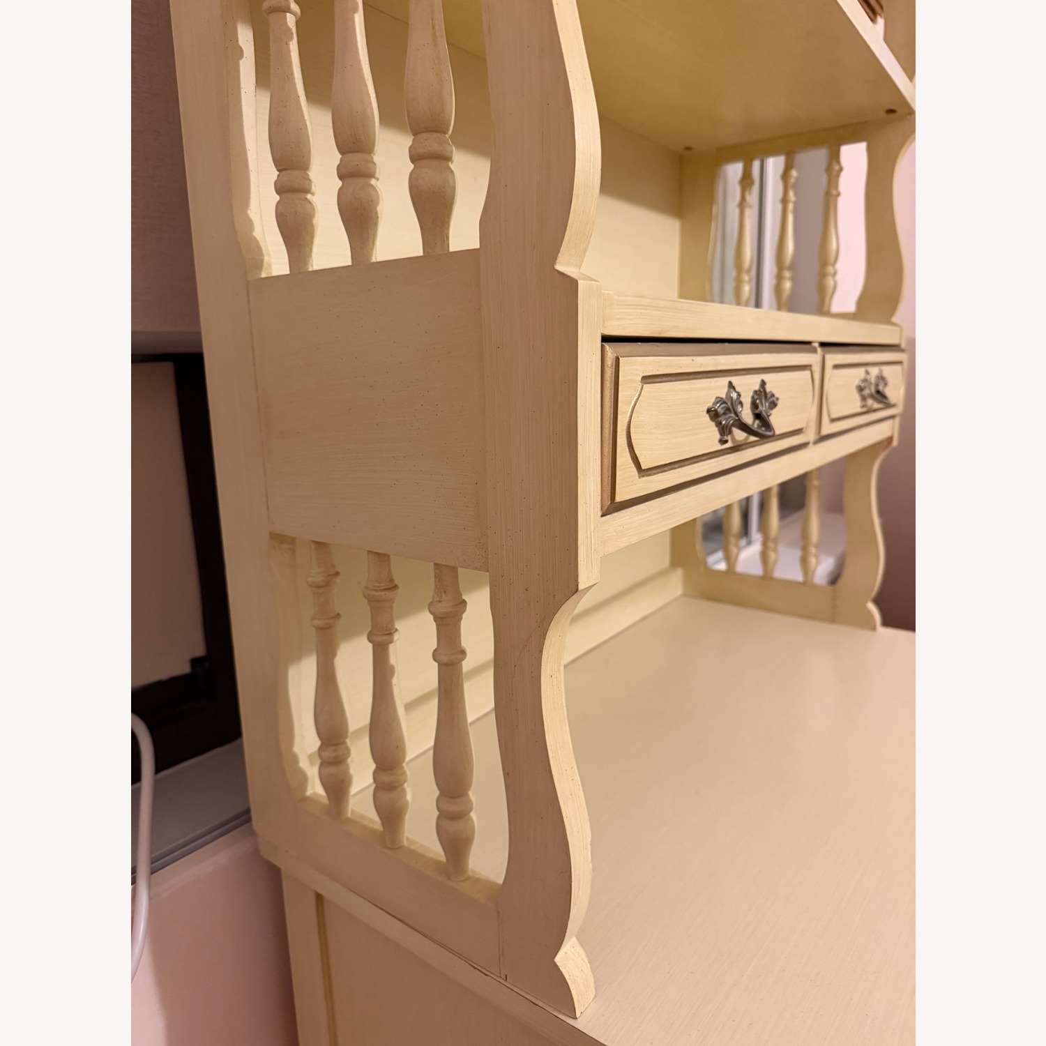 Cream Two-Piece Hutch Open Shelves Cabinet Below - image-5
