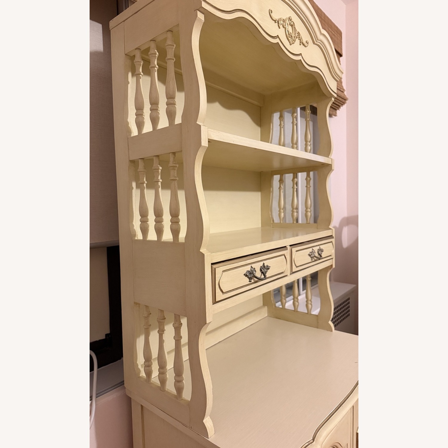 Cream Two-Piece Hutch Open Shelves Cabinet Below - image-14