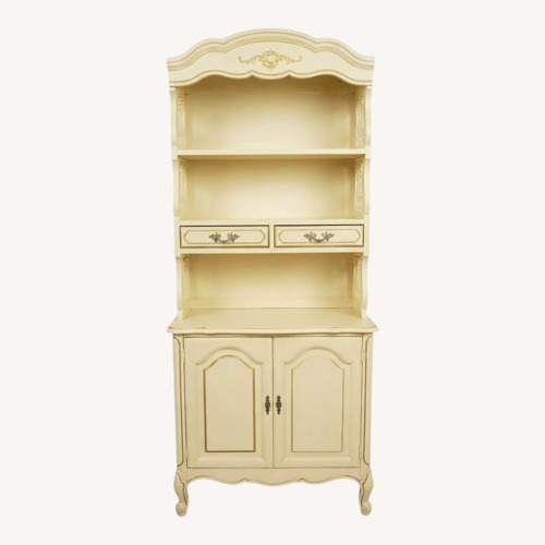 Used Cream Two-Piece Hutch Open Shelves Cabinet Below for sale on AptDeco