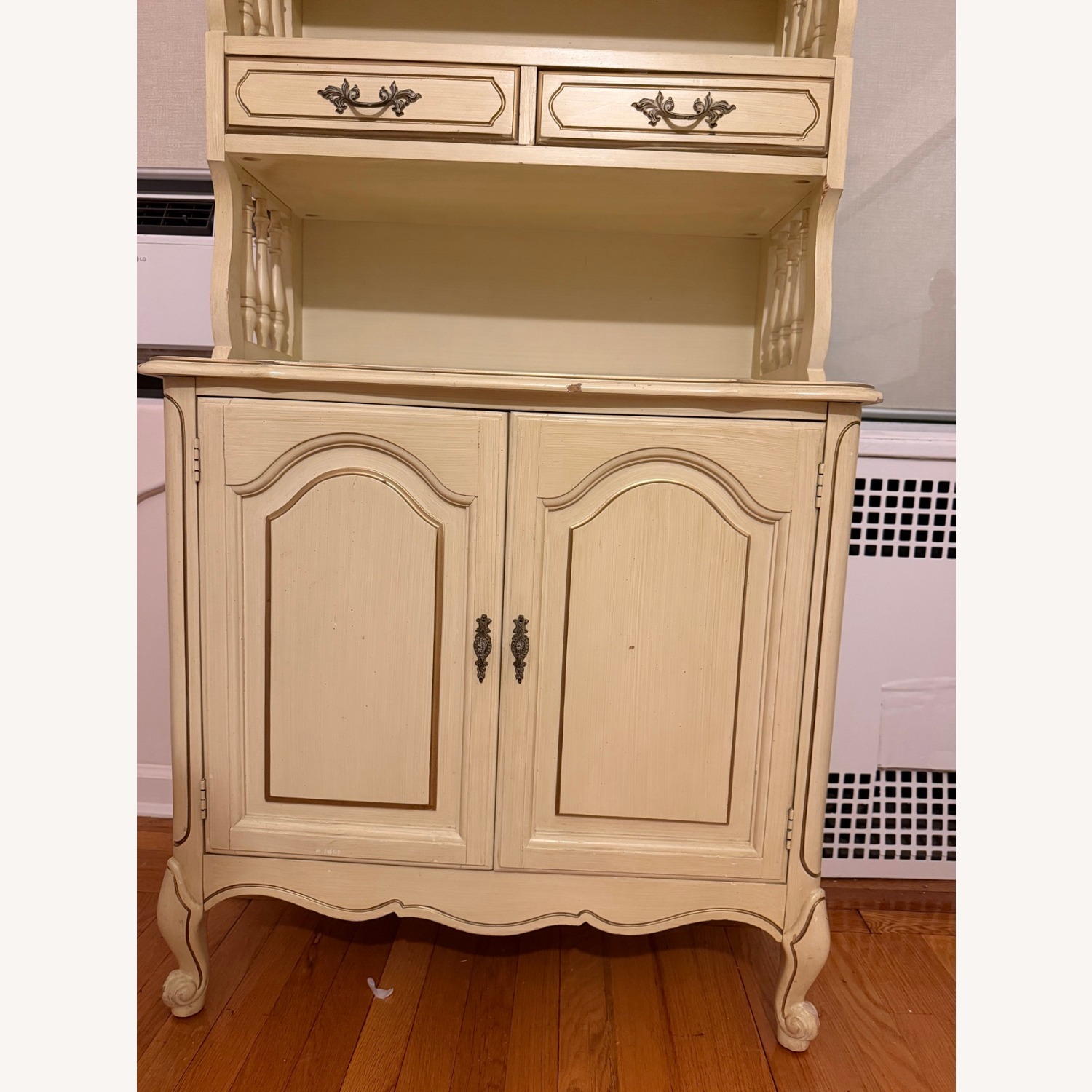 Cream Two-Piece Hutch Open Shelves Cabinet Below - image-4
