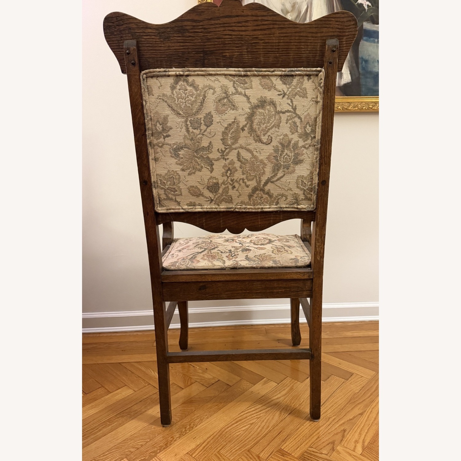 Oak Tapestry Armchair with Carved Crest - image-2