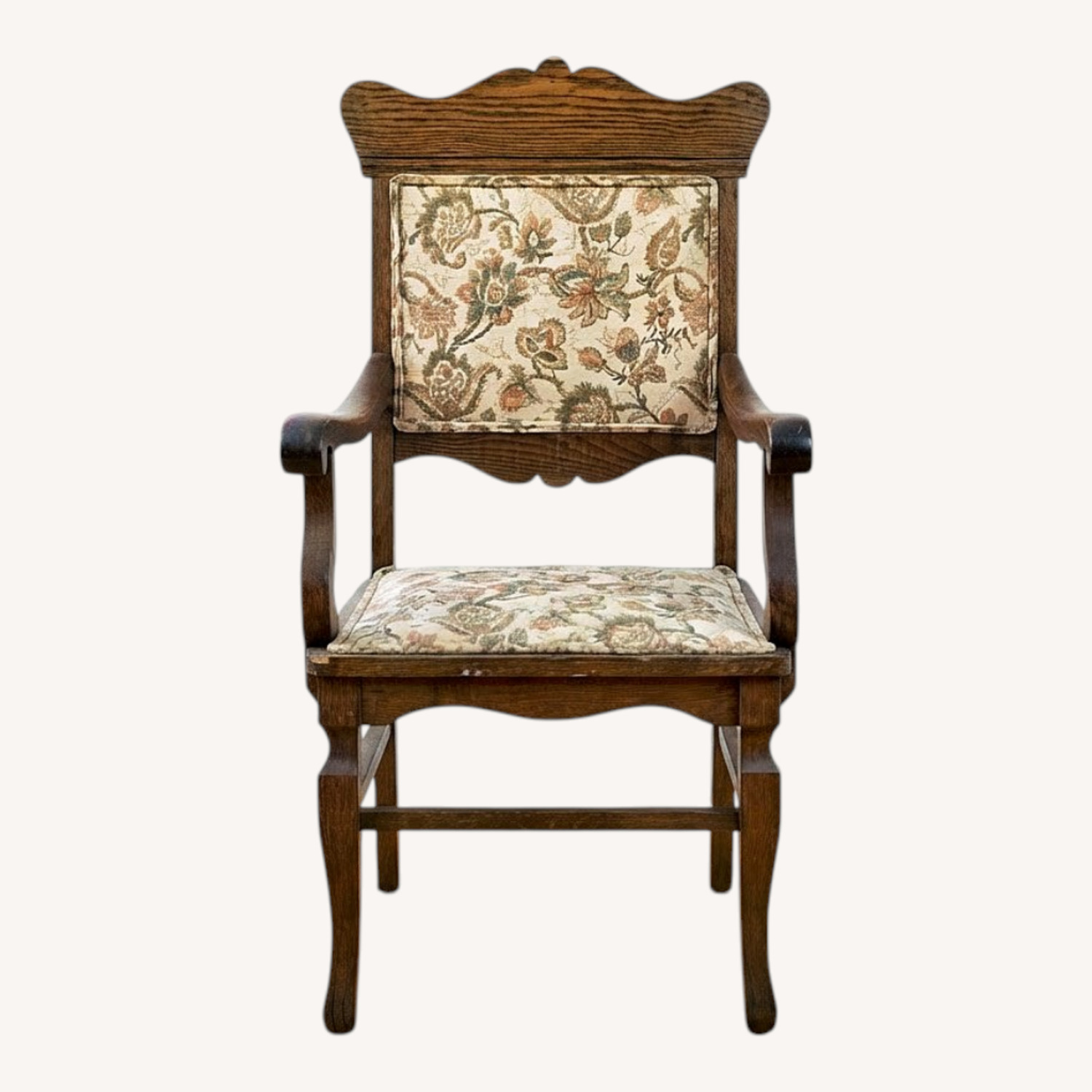Oak Tapestry Armchair with Carved Crest - image-0