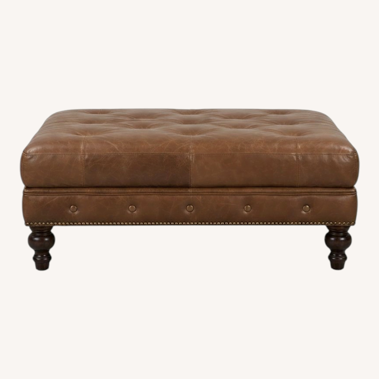 Large Leather Ottoman in Tan with Nailhead Trim - image-0