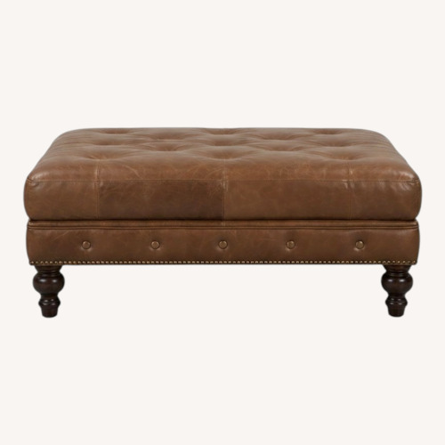 Used Large Leather Ottoman in Tan with Nailhead Trim for sale on AptDeco