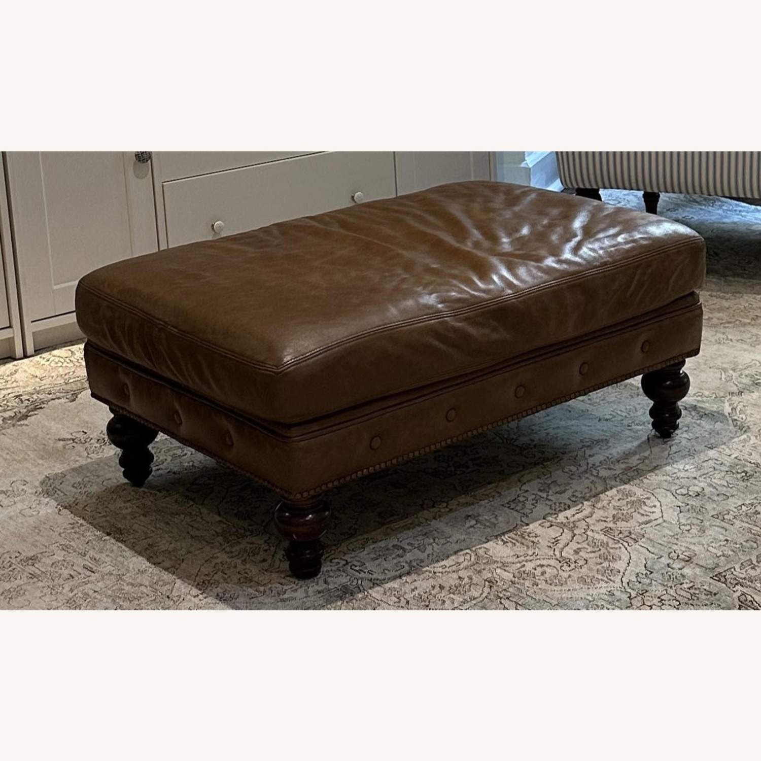 Large Leather Ottoman in Tan with Nailhead Trim - image-4
