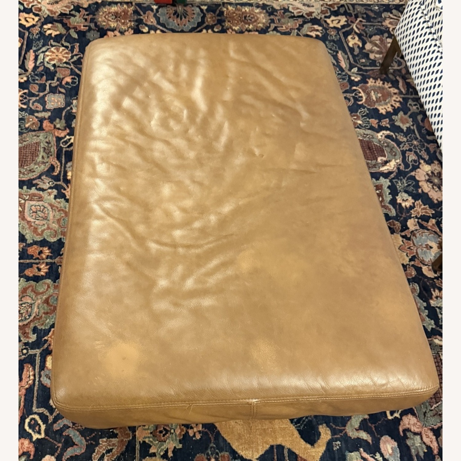 Large Leather Ottoman in Tan with Nailhead Trim - image-1