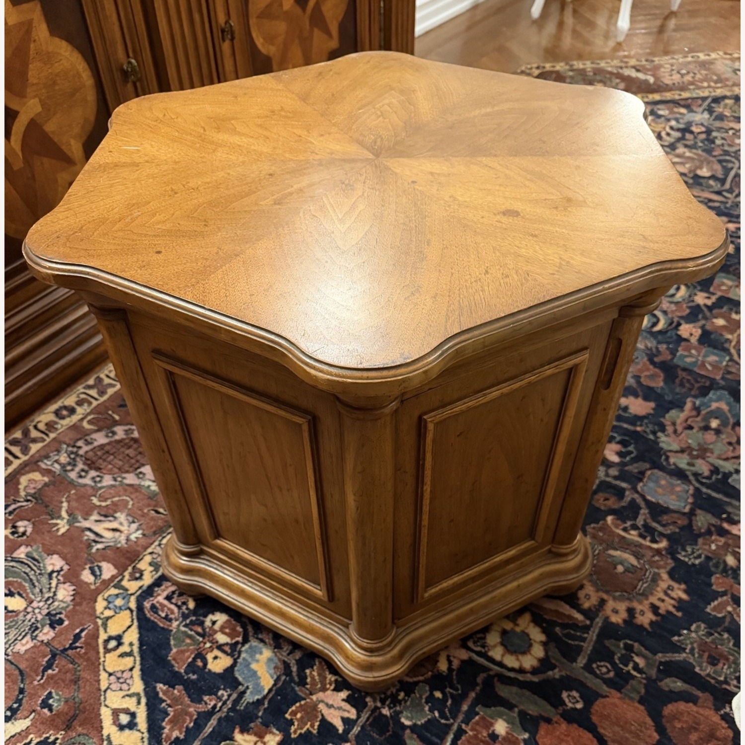Wooden End Table with Starburst Veneer Top - image-1