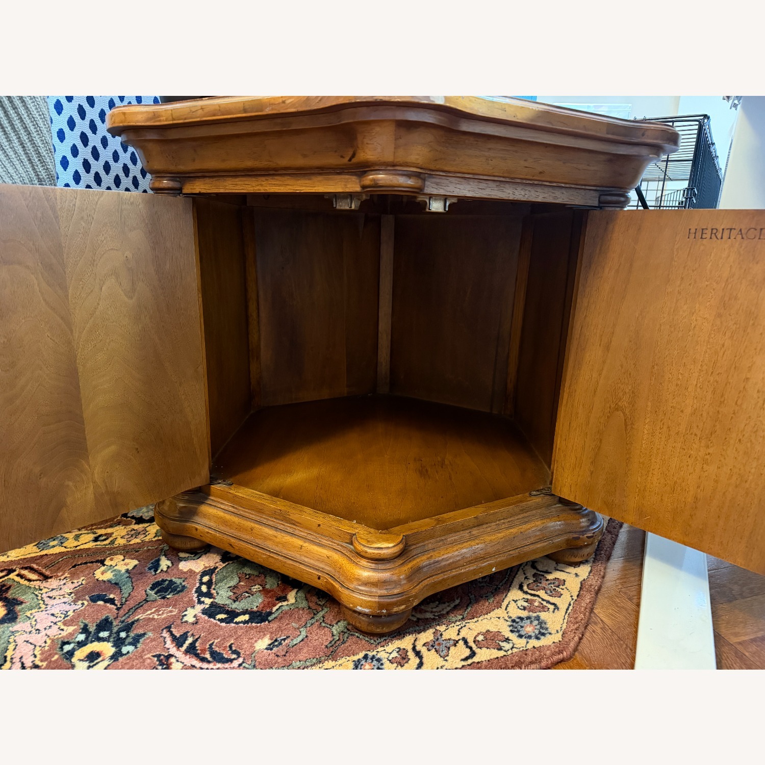 Wooden End Table with Starburst Veneer Top - image-2