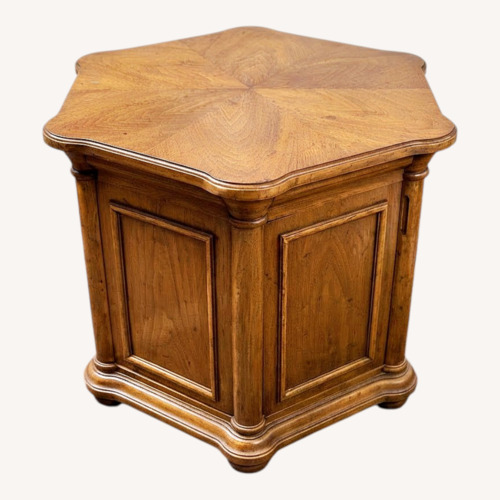 Used Wooden End Table with Starburst Veneer Top for sale on AptDeco