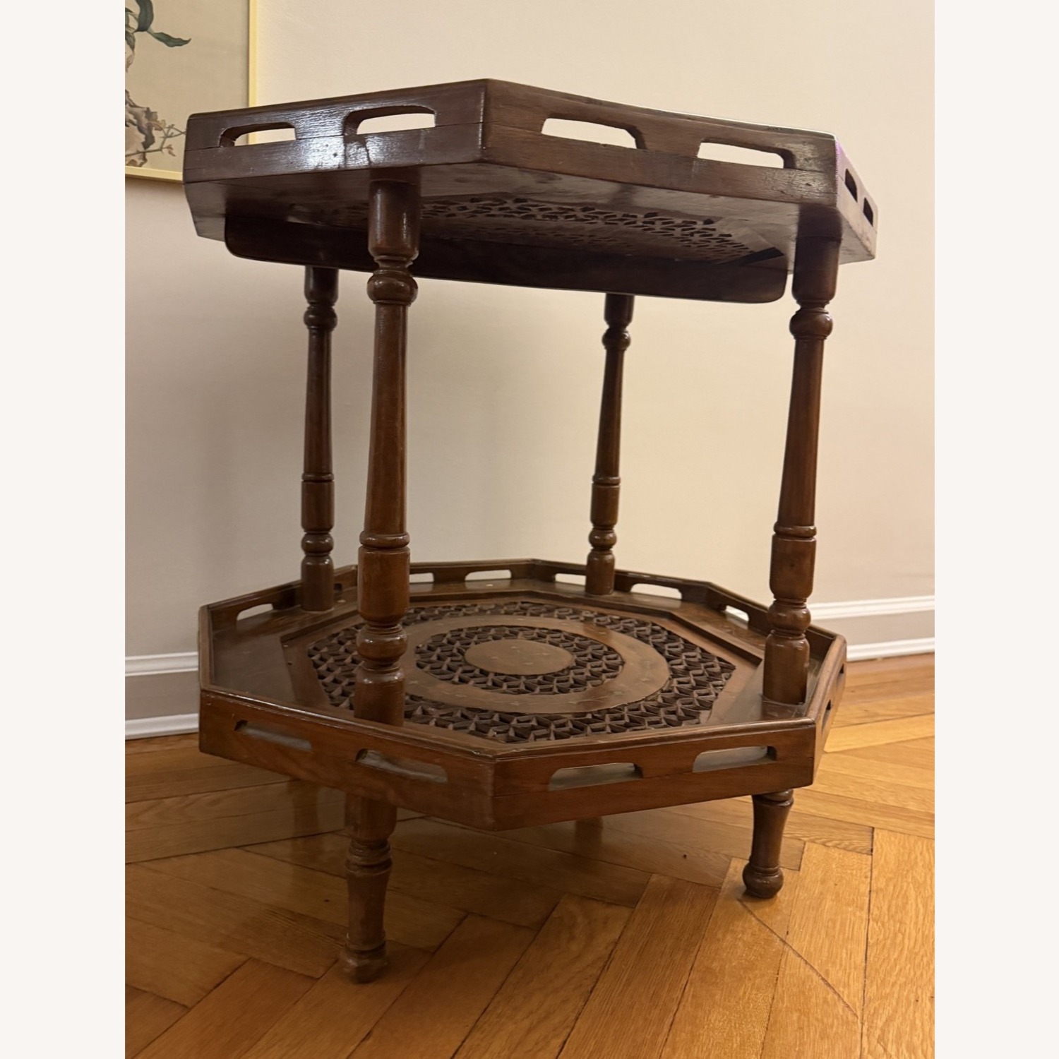 Octagonal Two-Tier Carved Side Table - image-4