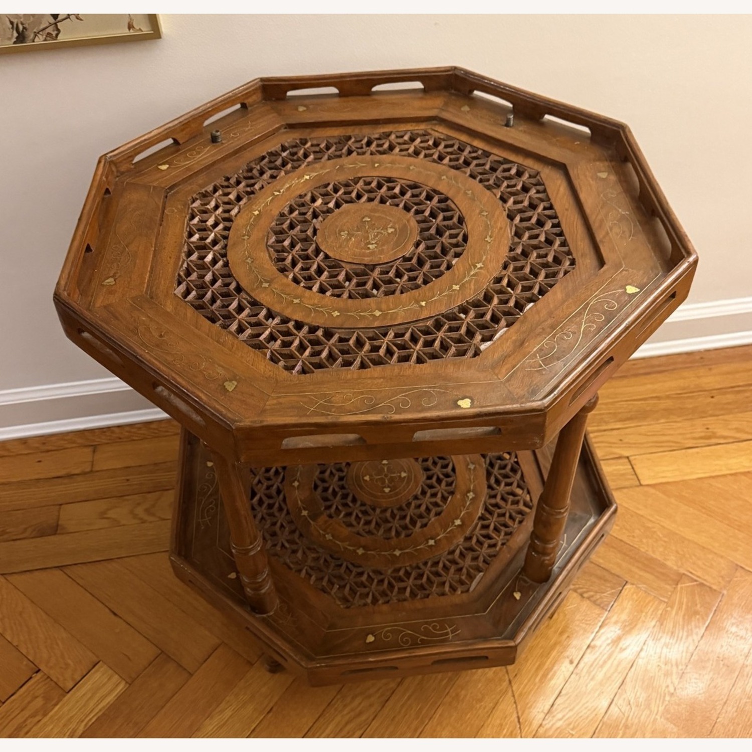 Octagonal Two-Tier Carved Side Table - image-6