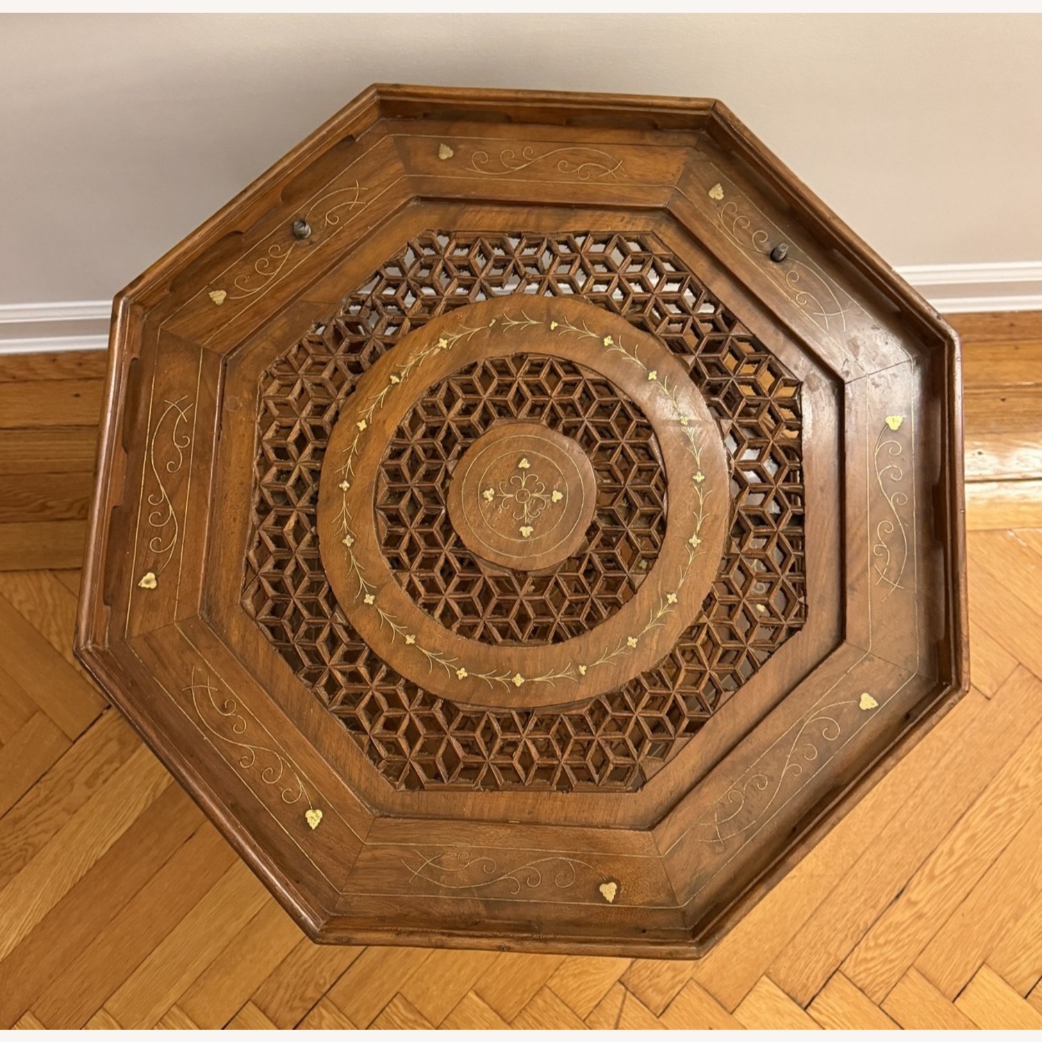 Octagonal Two-Tier Carved Side Table - image-5