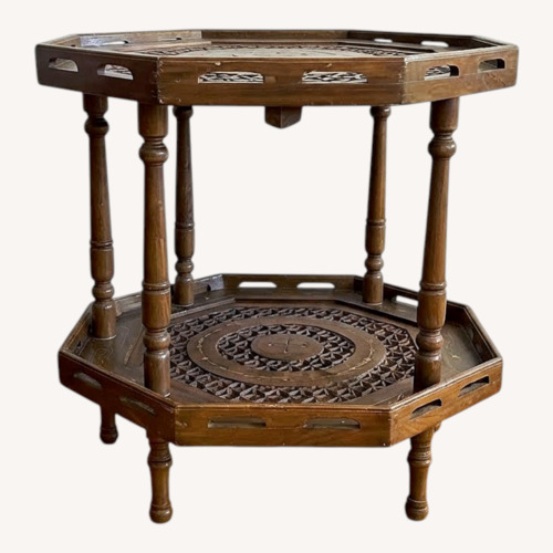 Used Octagonal Two-Tier Carved Side Table for sale on AptDeco