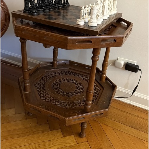 Used Octagonal Two-Tier Carved Side Table for sale on AptDeco