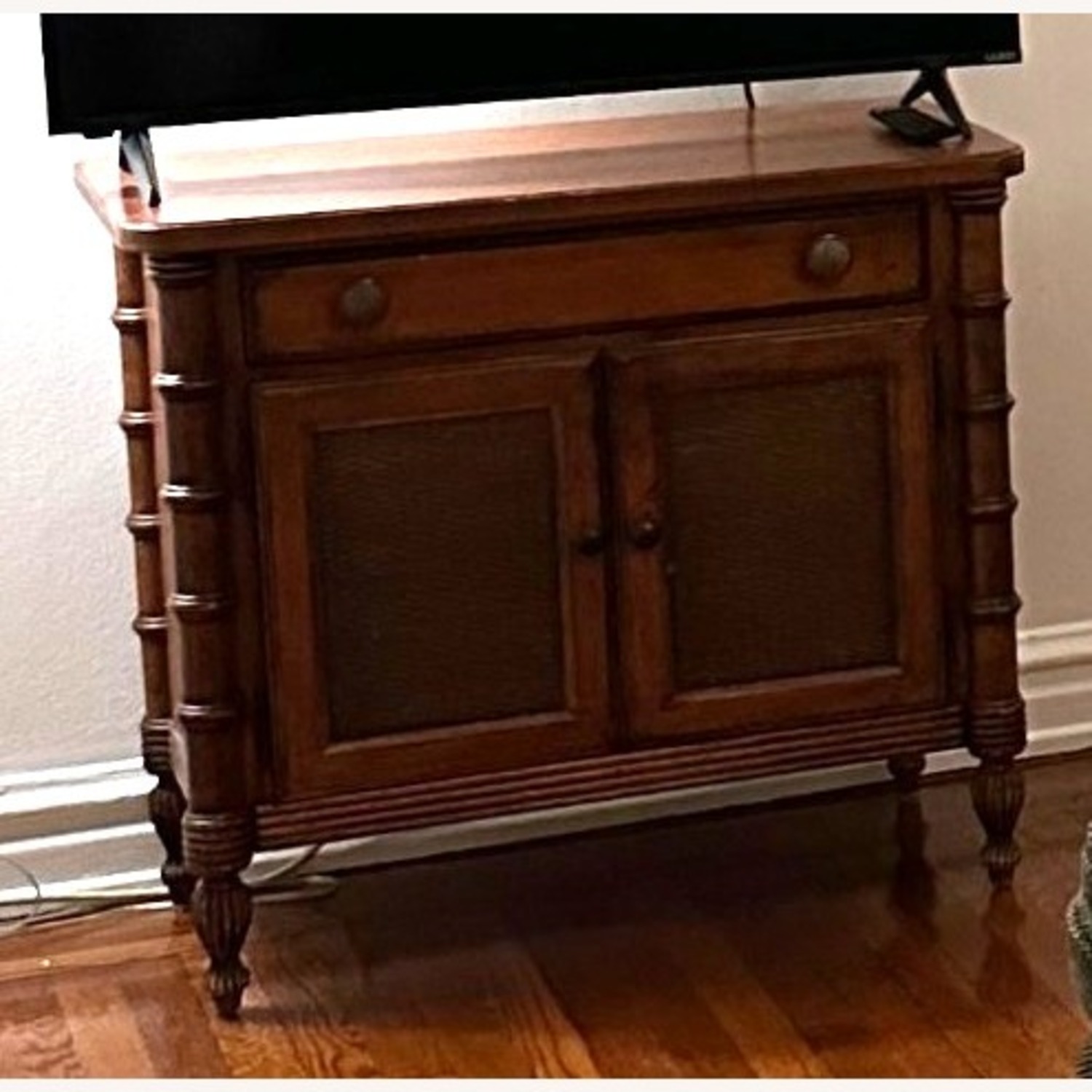 Wooden Cabinet with Cane-Panel Doors - image-3