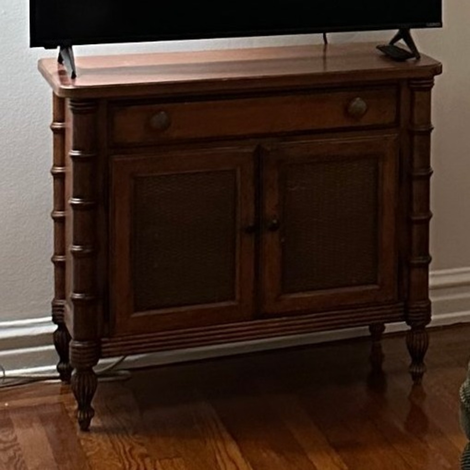 Wooden Cabinet with Cane-Panel Doors - image-1