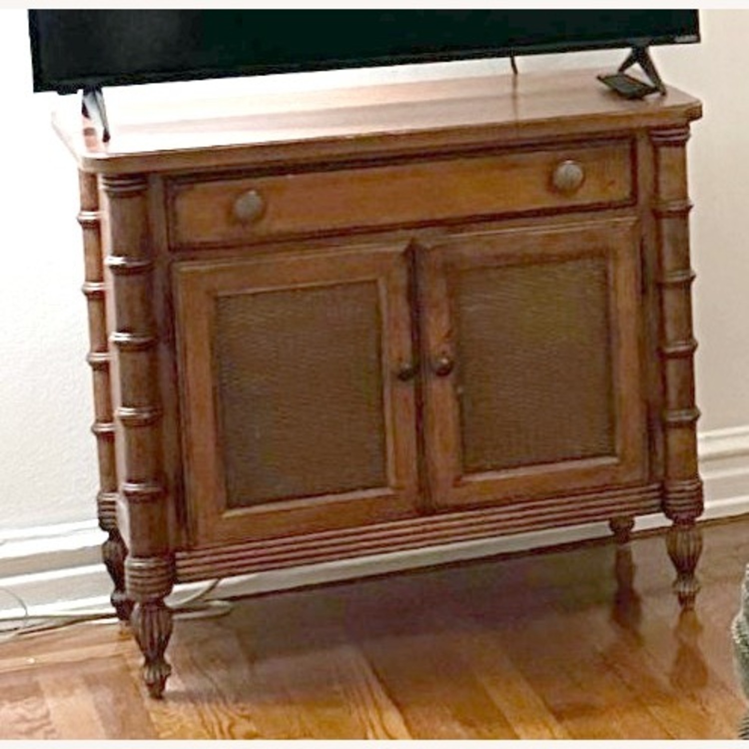 Wooden Cabinet with Cane-Panel Doors - image-0