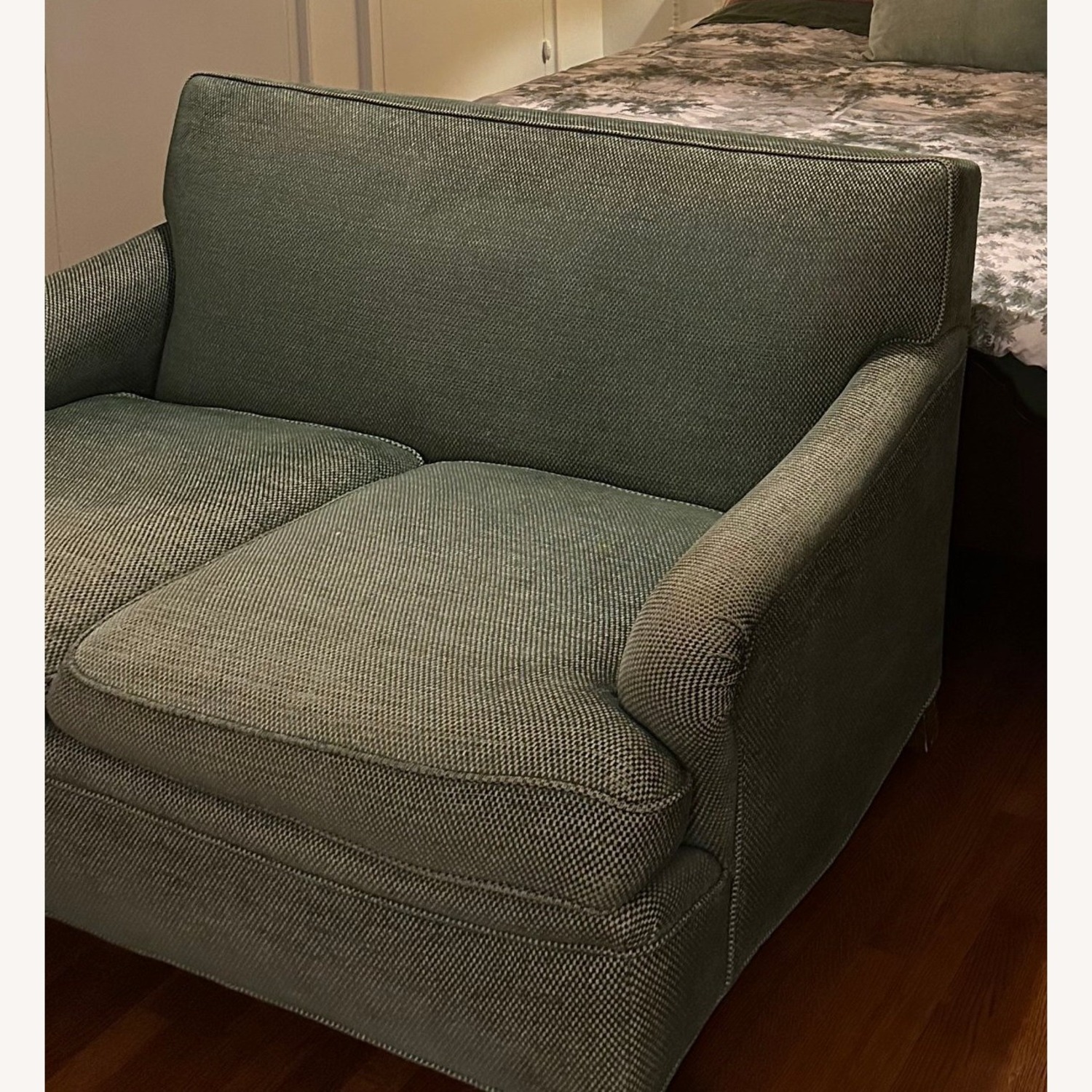Two-Seat Loveseat in Sage Green with Rolled Arms - image-5