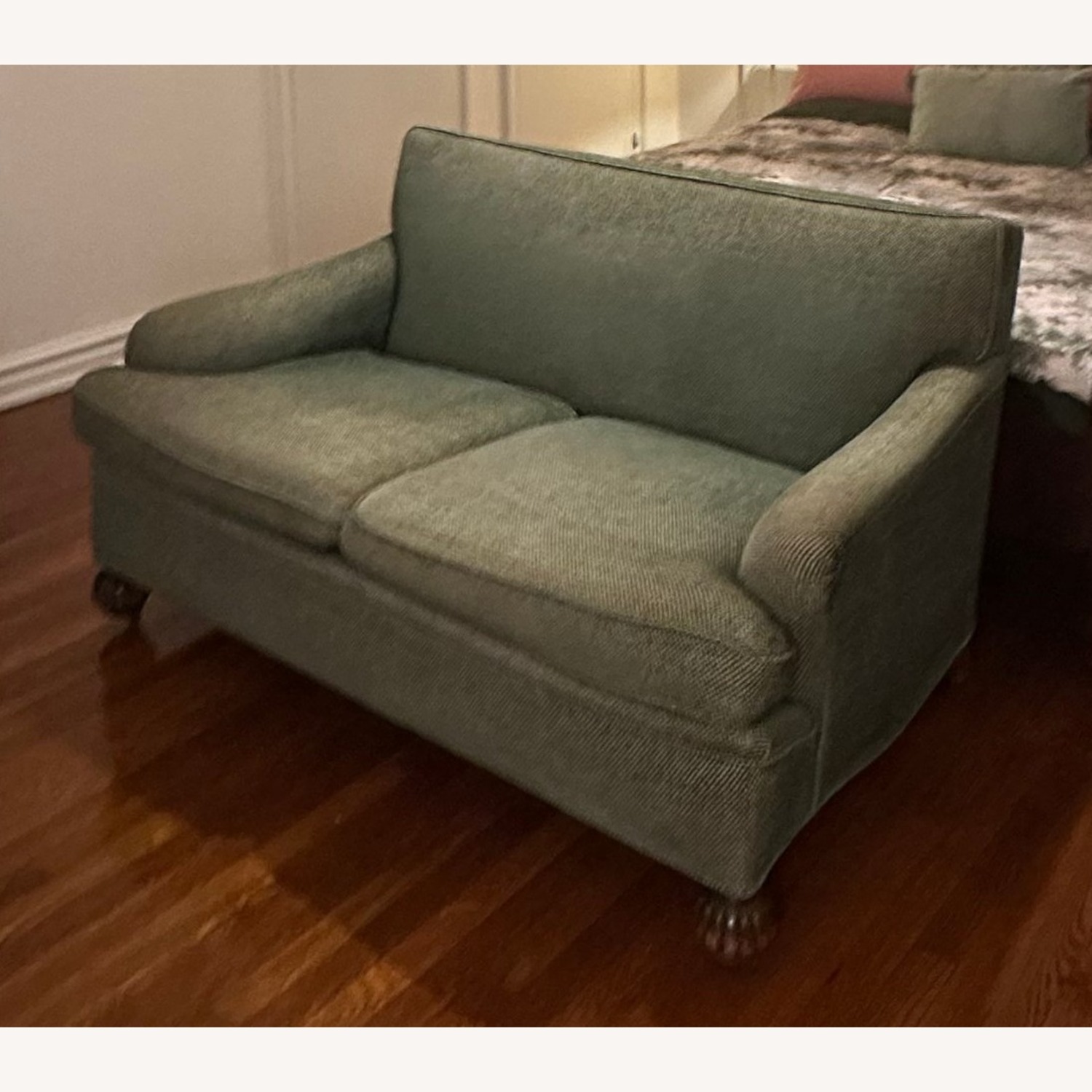 Two-Seat Loveseat in Sage Green with Rolled Arms - image-4