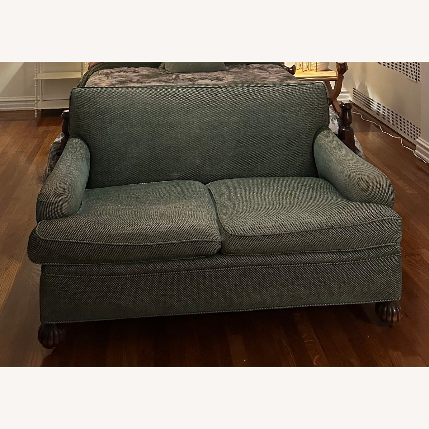 Two-Seat Loveseat in Sage Green with Rolled Arms - image-2