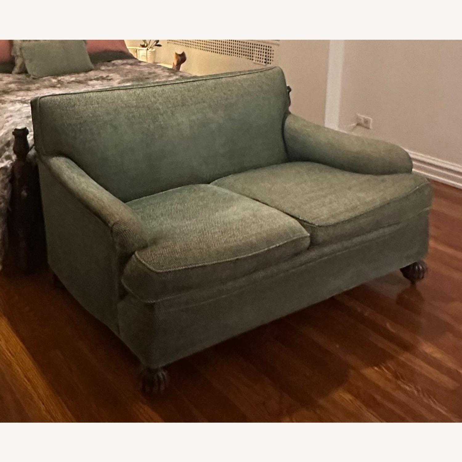 Two-Seat Loveseat in Sage Green with Rolled Arms - image-3