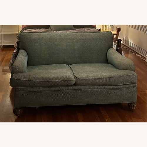 Used Two-Seat Loveseat in Sage Green with Rolled Arms for sale on AptDeco