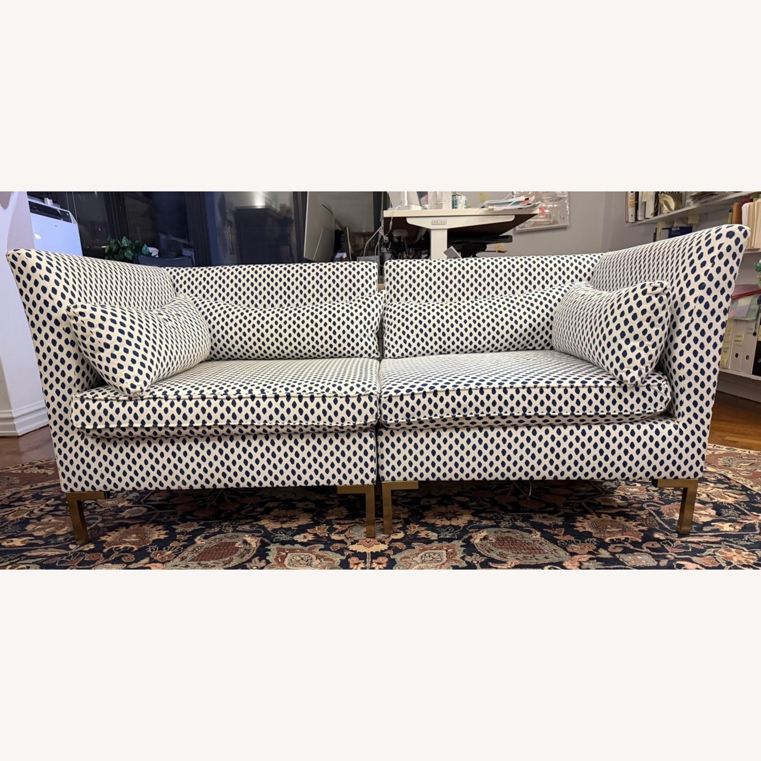 Pair of Lounge Chairs White with Navy Pattern - image-2