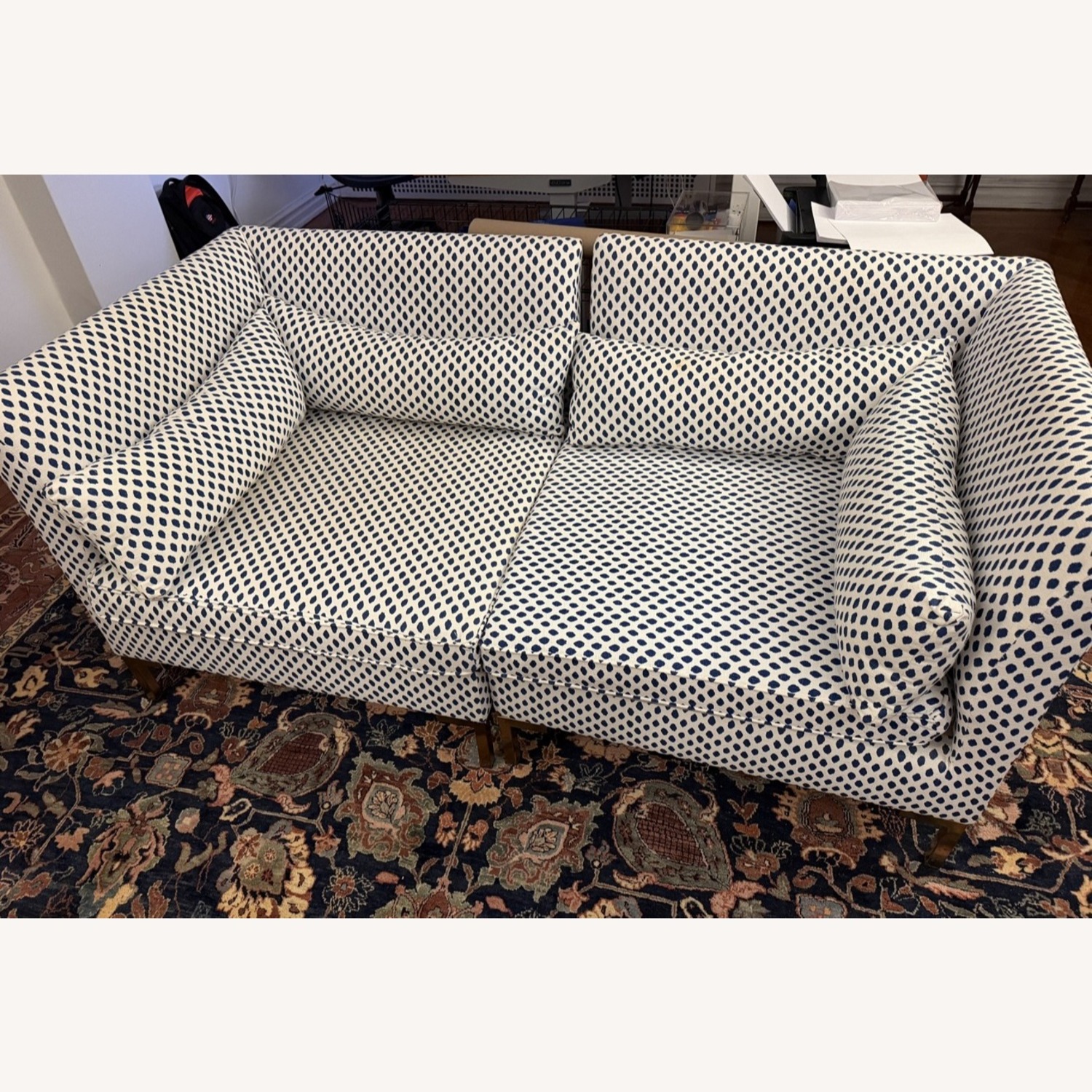 Pair of Lounge Chairs White with Navy Pattern - image-4