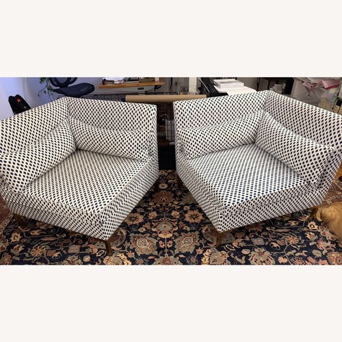 Used Pair of Lounge Chairs White with Navy Pattern for sale on AptDeco