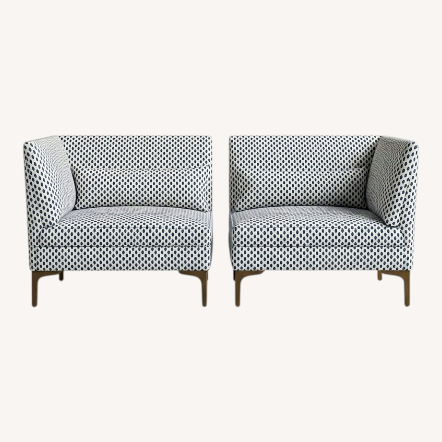 Pair of Lounge Chairs White with Navy Pattern - image-0