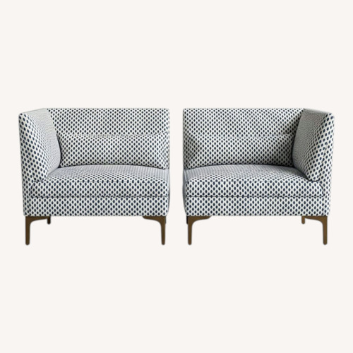 Used Pair of Lounge Chairs White with Navy Pattern for sale on AptDeco