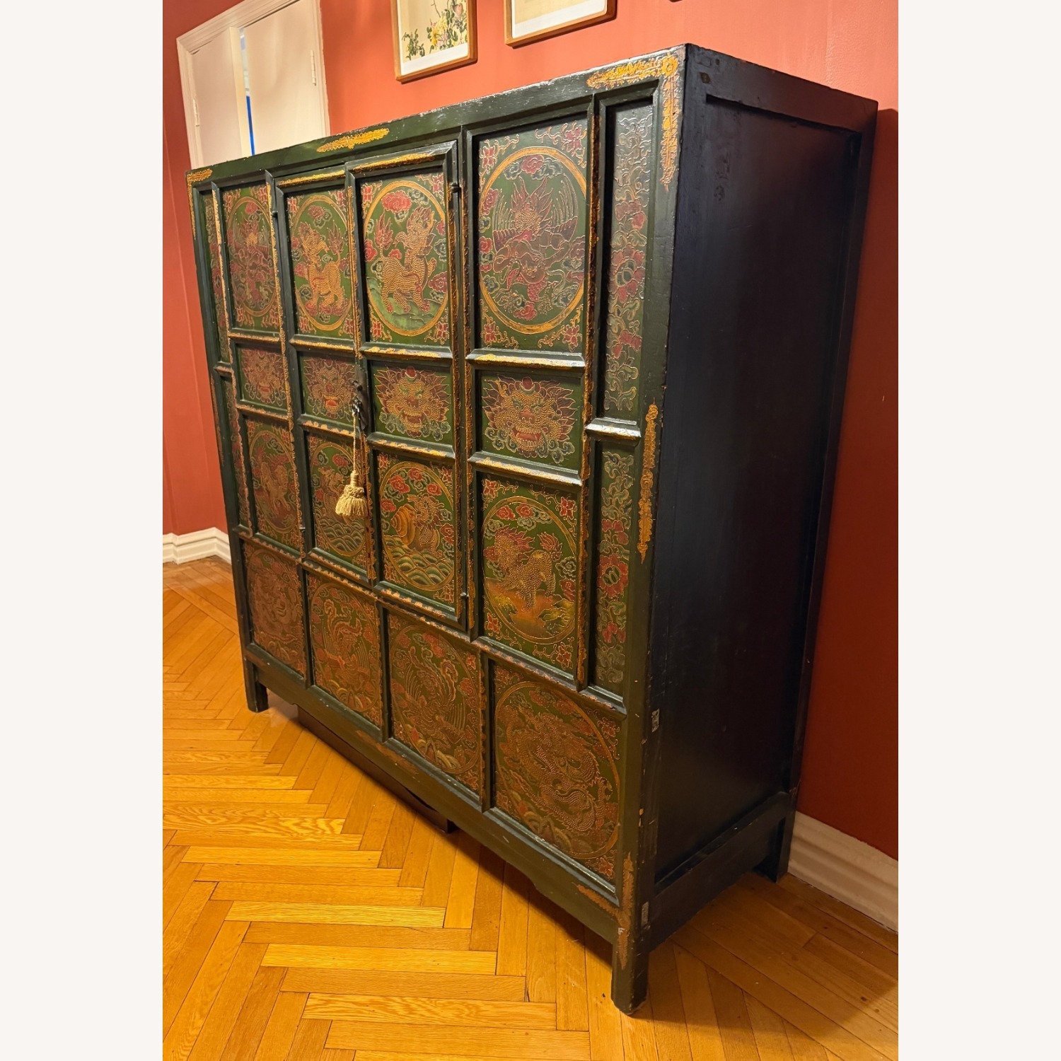 Dark Green Painted Chinese Cabinet Four Doors - image-2