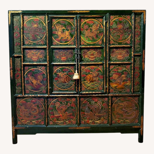 Used Dark Green Painted Chinese Cabinet Four Doors for sale on AptDeco