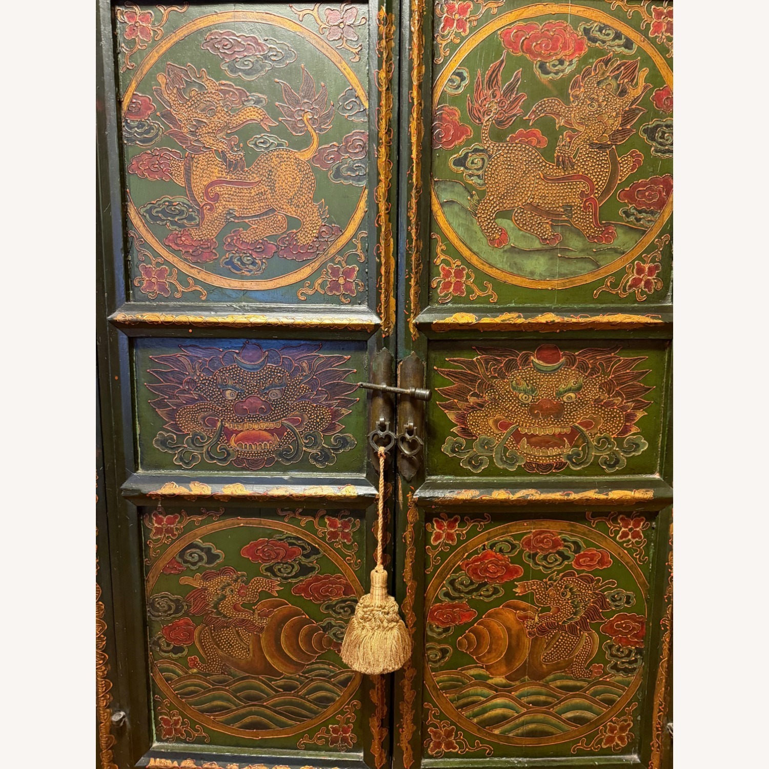 Dark Green Painted Chinese Cabinet Four Doors - image-3