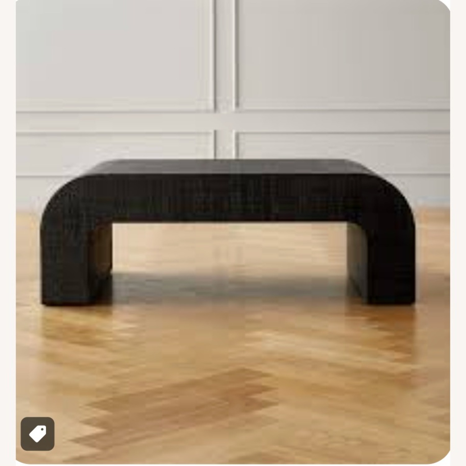 CB2 Horseshoe Black Laquered Linen 46" Coffee Table - image-3