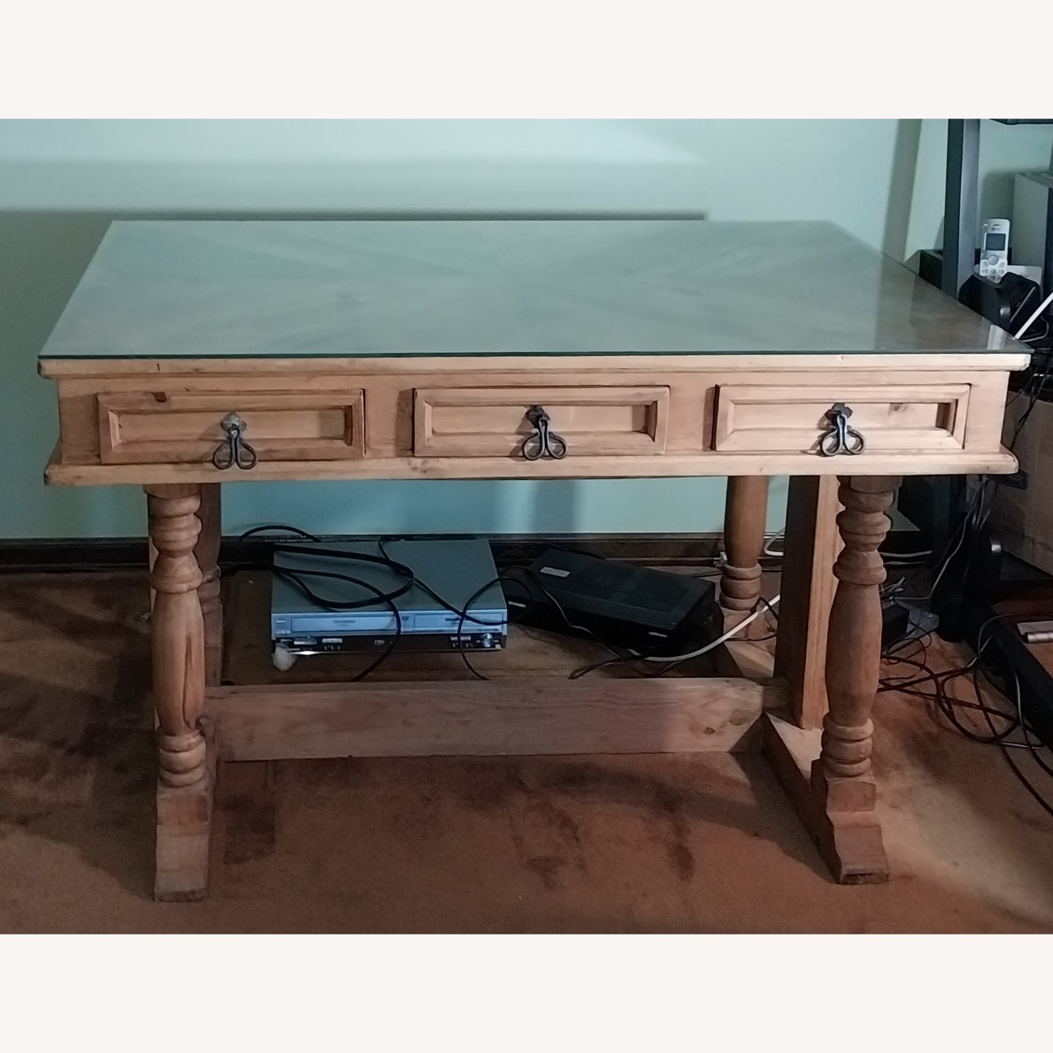 Natural Wood Desk with Glass Top - image-2