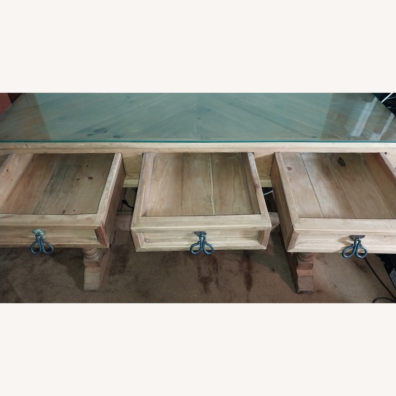 Natural Wood Desk with Glass Top - image-5